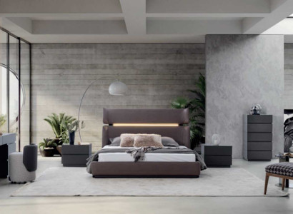 Modernen Schlafzimmer set 6tlg Bett 2x Nachttische Kommode mit Spiegel
